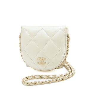 Chanel chain pouch Coin Case Wallet Shoulder Bag pearl white leather